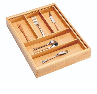 China Modern Bamboo Cutlery Tray with 5 Compartment Drawer Dividers Kitchen Organizer for Silverware Flateware for sale