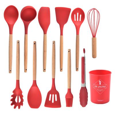 Κίνα Viable Wholesale 12 Pieces Food Grade Silicone Kitchenware Spatula Silicone Kitchen Utensils Set With Wooden Handles προς πώληση