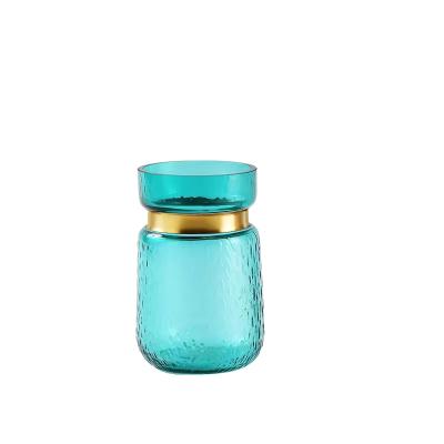 China Nordic Minimalist Stained Glass Vase Home Decoration Ornaments Flower Dot Texture Blue Vase Glass Bottle for sale