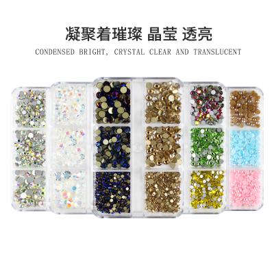 China Glass 6 styles mixed sizes 3d silver flat back rhinestone nail art shinny crystal diamond rhinestones nail for sale