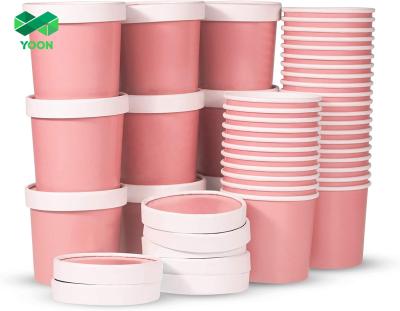 China Ice Cream Disposable Paper Cups With Lids12Oz Soup Cups With Lids Disposable Ice Cream Containers Pink for sale