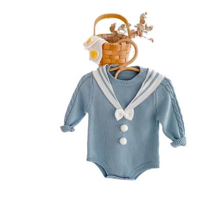 China The other European and American baby girls navy baby girls bow wool jumpsuit bag fart haka triangle crawling suit spring and autumn wear for sale