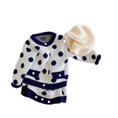 China Other 2021 baby and child use baby 0-2 suit cardigan coat + polka dot baby year old female suit two pieces single pat wholesale for sale