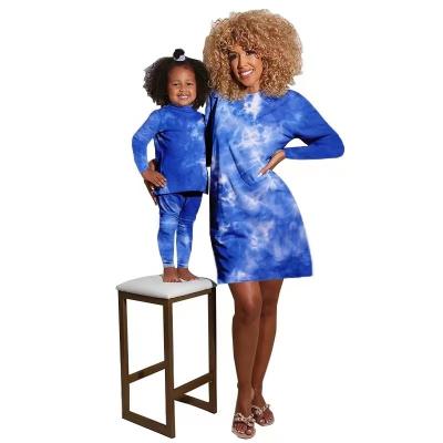 China Other Europe and the United States boutique news long sleeve jacket pants suit mother blue dyed parent-child fashion girls clothing for sale