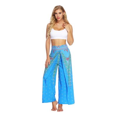 China Anti-wrinkle 2021 new design of the new blue print women casual wide leg pants hanging loose yoga pants sports wholesale sales in Europ for sale