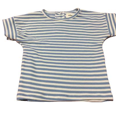 China Others New Products Organic 2022 Newly Designed Boutique Girls High Quality Girls Blue Stripe Short Sleeve T-shirt Top Cl for sale