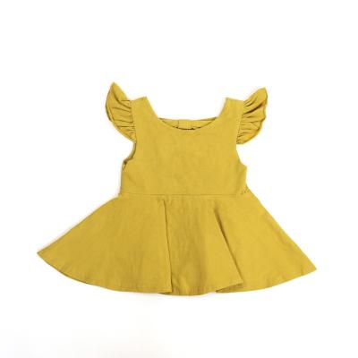 China 2021 eco-friendly flutter knitted cotton dress mustard color dresses plus size bodycon dress plud waist dress girl for sale