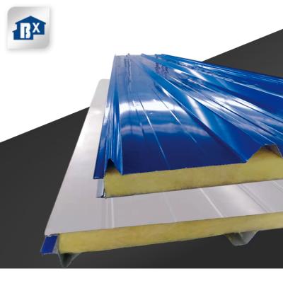 China Industrial Corrugated Outdoor Insulated Glass Wool Sandwich Panel For Construction Warehouse for sale