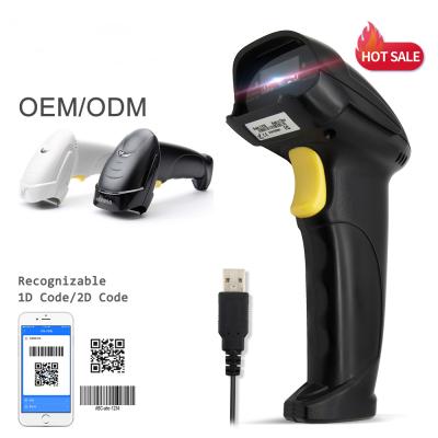 China ABS+PVC+PC Laser CCD CMO Barcode Readers Corded Handheld 1D 2D QR Barcode Scanner for Supermarkets for sale