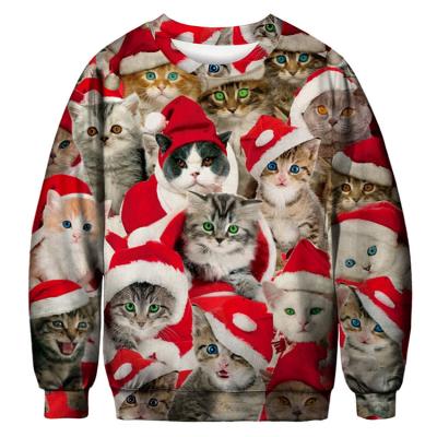 China Wholesale Anti-wrinkle Merry Christmas Crewneck Polyester Knitted Cat Print Formal Sweatshirt for sale