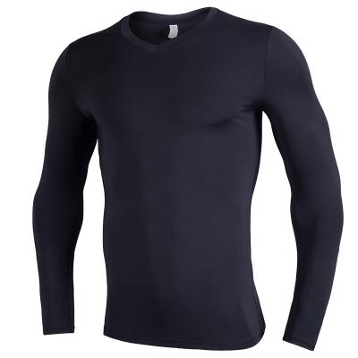 China Fashion V-neck solid color outdoor sports breathable top T-shirt men's long sleeve tennis sports tops for sale