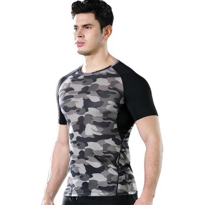 China Breathable Mens Stretch Camouflage Shorts Sleeve T-shirt Men Gym Sports Short Top Mens Sports Stretchy Top for sale