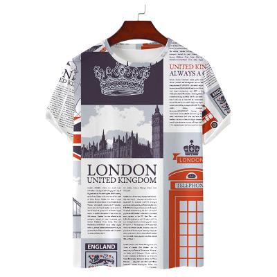 China Anti-Shrink Customize Digital Newspaper Print Short Sleeve O-Neck Pullover Netting T-shirts for sale