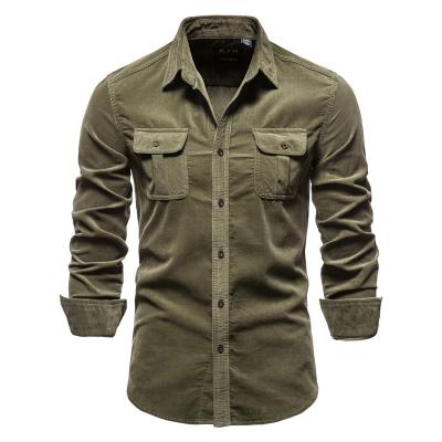 China 2022 Thin Corduroy Windproof Shirt Cotton Lapel Thicken Polyester Windproof Casual Jacket For Men for sale