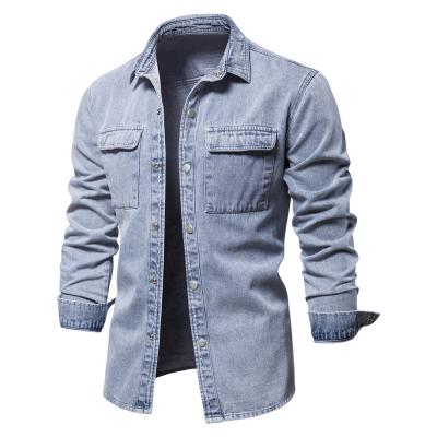 China New Thin Windproof Coat Lapel Washed Denim Tops Mens Anorak Denim Chore Sweat Vintage Long Jacket for sale