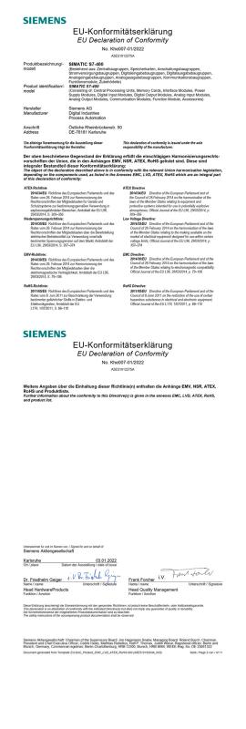 EU-Declaration of Conformity, SIMATIC S7-400 - Shenzhen Voboal Industrial Automation Co., Ltd.