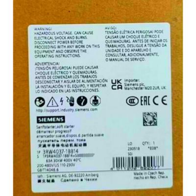 中国 SIEMENS 3RW4037-1BB14 SIRIUS SOFT STARTER S2 63 A, 30 KW/400 V, 40 °C 200-480 V AC, 110-230 V AC/DC SCREW TERMINALS 販売のため