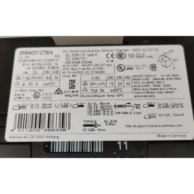 中国 SIEMENS 3RW4037-2TB04 SIRIUS SOFT STARTER S2 63 A, 30 KW/400 V, 40 °C 200-480 V AC, 24 V AC/DC SPRING-TYPE 販売のため