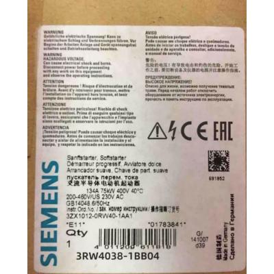 中国 SIEMENS 3RW4038-1BB04 SIRIUS SOFT STARTER S2 72 A, 37 KW/400 V, 40 °C 200-480 V AC, 24 V AC/DC SCREW TERMINALS 販売のため