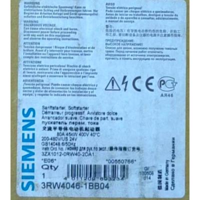 中国 SIEMENS 3RW4046-1BB04 SIRIUS SOFT STARTER S3 80 A, 45 KW/400 V, 40 °C 200-480 V AC, 24 V AC/DC SCREW TERMINALS 販売のため