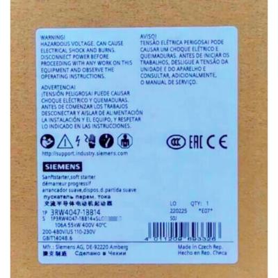 中国 SIEMENS 3RW4047-1BB14 SIRIUS SOFT STARTER S3 106 A, 55 KW/400 V, 40 °C 200-480 V AC, 110-230 V AC/DC SCREW TERMINALS 販売のため