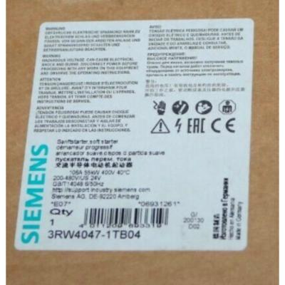 中国 SIEMENS 3RW4047-1TB04 SIRIUS SOFT STARTER S3 106 A, 55 KW/400 V, 40 °C 200-480 V AC, 24 V AC/DC SCREW TERMINALS THERMIS 販売のため