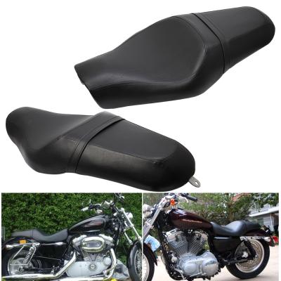 China Leather + Synthetic Soft Foam Motorcycle Black Driver And Passenger Cushion Saddle Seat 2 For Harley Sportster XL883 N XL1200 N Iron 48 72 for sale