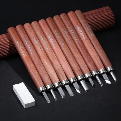 China 10pcs Non-variable Woodworking Chisel Carving Knife Set Woodworking Engraving Tool Round Chisel for sale