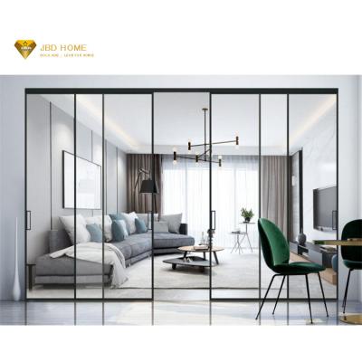 China Modern Aluminum Frame Multi Panel Sliding Door Narrow Aluminum Profile Tempered Sliding Glass Door for sale