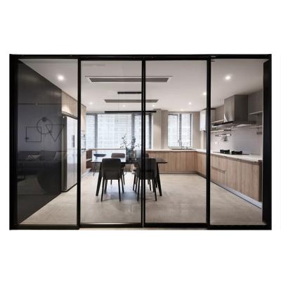 China 4 Panel Modern Aluminum Clear Glass Sliding Door Wheel Sliding Aluminum Glass Door With Screen for sale