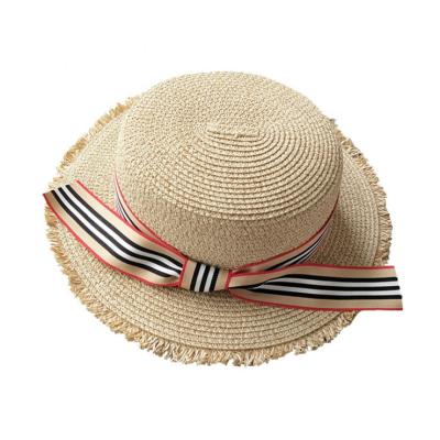 China Hot Selling Picture Fashion Stripped Bow Knot Decor Straw Sun Visor Straw Hat Hat Women for sale