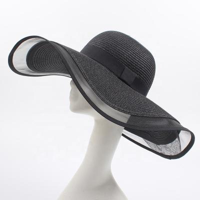 China Picture Soft Wide Brim Sun Hat Ladies Beach Straw Fedora Summer Foldable Paper Straw Hat for sale