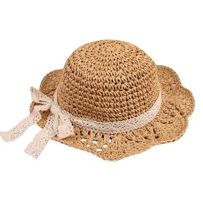 China Summer Hand-made Straw Hat Beach Cap Sun Hat Children's Ribbon New Picture Fashion Girls Round Foldable Sun Hat for sale