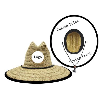 China Custom Fashion Straw Lifeguard Hats Wide Brim Natural Straw Hat Mat Grass Panama Straw Hats Image Men Sun Protection Hats for sale