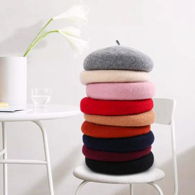 China Custom 100% French Wool Plain Custom Logo Image Fashion Embroidery Beret For Ladies for sale