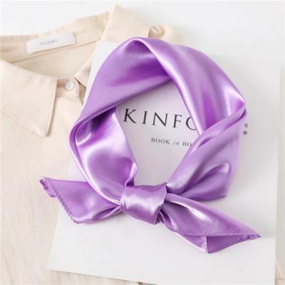 China Short Promotional Custom Logo Satin Silk Square Scarves For Elegant Women for sale