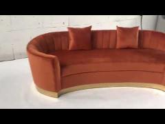 velvet curved orange sofa