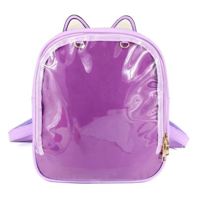 China AIE Waterproof Clear Leather Backpack Girls Beach School Bag Transparent Cute Cat Ears Bag for sale