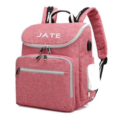 China Selling Backpack with USB Best OEM and OBM Cloth Snow Mommy Backpack with Stylish Changing Station Baby Care Diaper Bag for sale