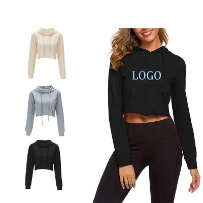 China Custom Logo Printing Women Anti-pilling Long Sleeve Pullover Croppted Cropped Top Hoodie for sale