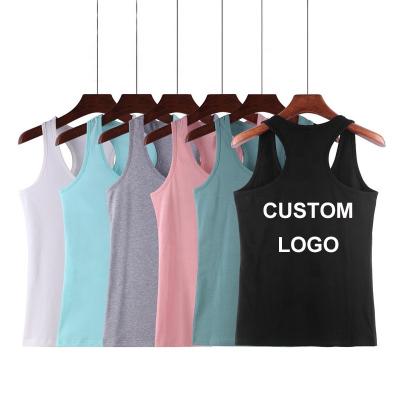 China Custom Women Anti-Pilling Logo Design Print Knit Tank Top Women Summer Casual Slim Fit 95% Spandex Cotton 5$ for sale