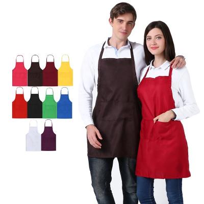 China Kitchen Logo Kitchen Cooking Polyester Apron Custom Made Cheap Working Cleaning With Two Pockets for sale