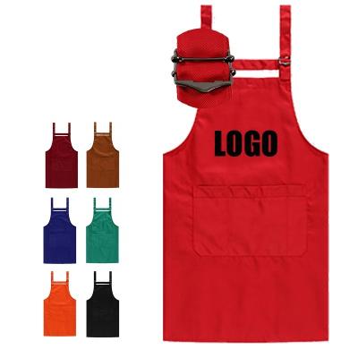 China Wholesale Custom Print Working Cleaning Logo Polyester Waterproof Kitchen Cooking Apron With Pocket for sale