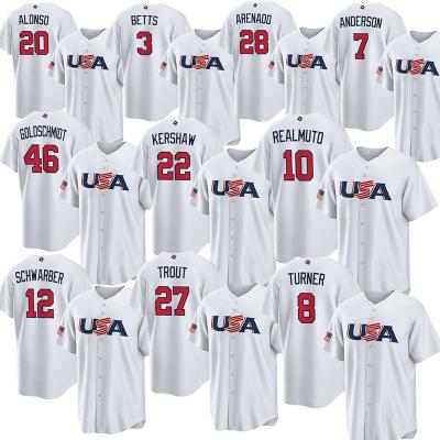 China 2023 Nolan Arenado Men's USA Baseball World White Baseball Antibacterial Clayton Kershaw Trea Turner Tim Classic Anderson Baseball Jersey for sale