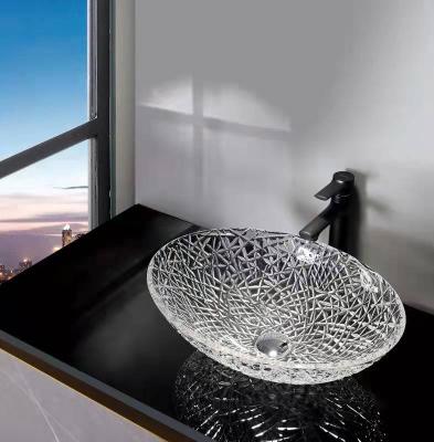 China Europe Bathroom Vessel Basin Basin Toilet Viable Popular Ripple Glass Wash Hand Hair Basin For Hotel Decor Vanity Sink for sale