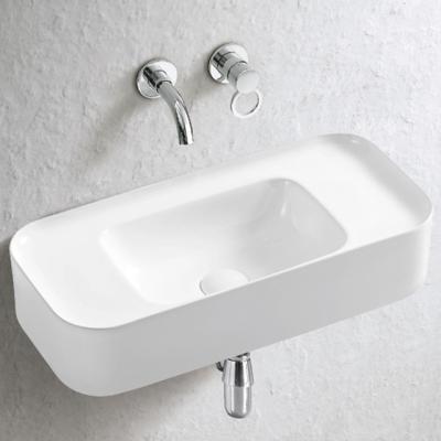 China Hot Selling Clean Easy No Hole Ceramic Basin Art Basin Ceramic Bathroom Rectangular Wall-Hung Wash Basin Sink for sale