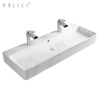 China White Basin Sink Lavobo Art Sink Desgin K428 Palici Chaozhou Double Faucet Modern Sanitary Big Holes Size for sale