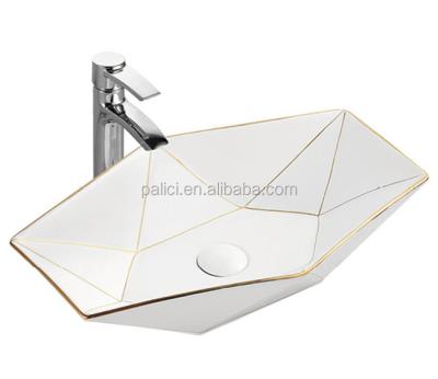 China New Design Easy Clean Basin Diamond Shape Gold And White Price In Pakistan Sink Lavobo Lavatory for sale