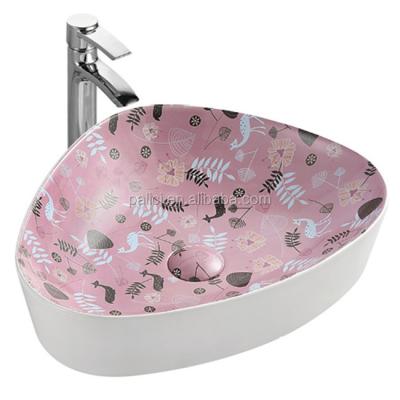 China Hotel Easy Clean Style Pink Theme Basin , Triangular Ceramic Sink Bathroom for sale