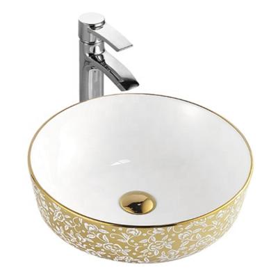 China UPC Bathroom Sink Easy Clean Factory Kitchen and Laundry Direct Ceramic Sink, Gold and White Hand Printed Ceramic Sink Lavobo Toilets for sale